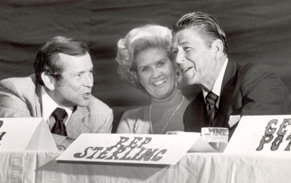 Tennessee U.S. Sen. Howard Baker, left, Lois Duncan, and Ronald Reagan are pictured May 20, 1976, in Scott County, TN.