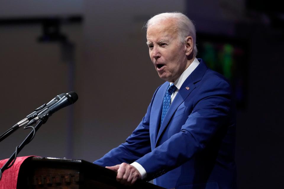 President Joe Biden speaks at a church service at Mt. Airy Church of God in Christ, Sunday, July 7, 2024, (AP)