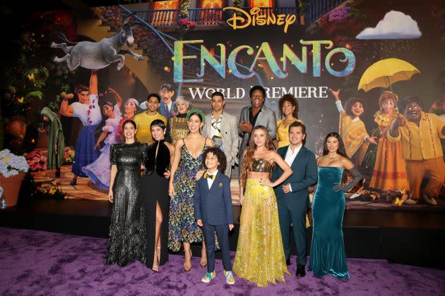 The “Encanto” cast at the film's world premiere in 2021: Angie Cepeda, Rhenzy Feliz, Jessica Darrow, María Cecilia Botero, Stephanie Beatriz, Ravi Cabot-Conyers, Wilmer Valderrama, Mauro Castillo, Carolina Gaitán, Adassa, John Leguizamo and Diane Guerrero.