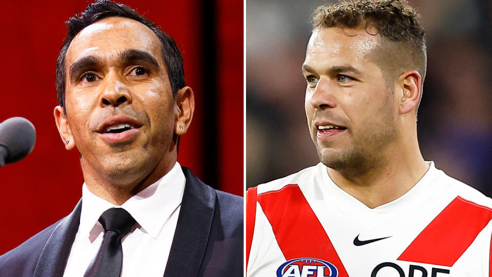 Pictured left to right, AFL great Eddie Betts and Buddy Franklin.