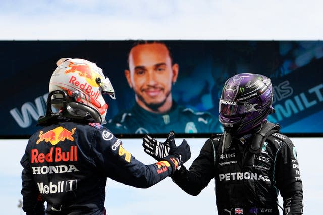 Max Verstappen congratulates Lewis Hamilton following Sunday's race