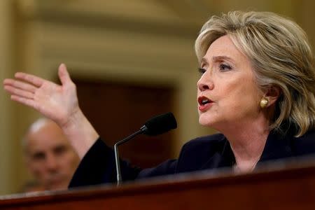 Democratic presidential candidate Hillary Clinton testifies before the House Select Committee on Benghazi, on Capitol Hill in Washington October 22, 2015. REUTERS/Jonathan Ernst