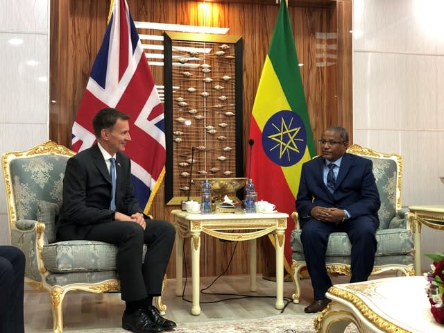 Foreign Secretary Jeremy Hunt was speaking in Ethiopia where the met Foreign Minister, Gedu Andargachew (Harriet Line/PA)