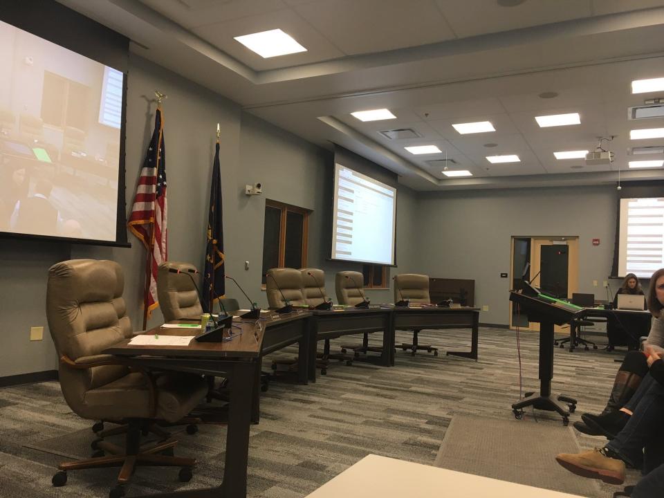 The room where Hamilton Southeastern Schools board meets inside the administration building in Fishers.