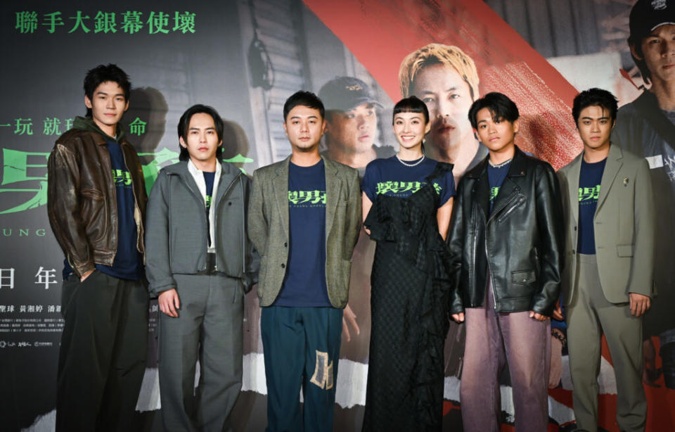 《壞男孩》首映記者會，（左起）黃聖球、巫建和、導演 游智涵、黃湘婷、鍾家駿、潘親御。（圖／好勁影業有限公司提供）