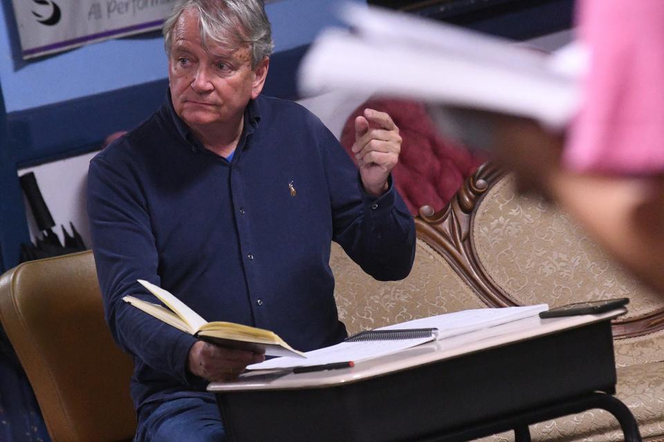 Opera House Theatre Co.'s new leader, Ray Kennedy, leads his troupe Thursday, Dec. 7, 2023 during rehearsal for the upcoming production of "The Producers" at the Shuffler Center off Carolina Beach Road in Wilmington.