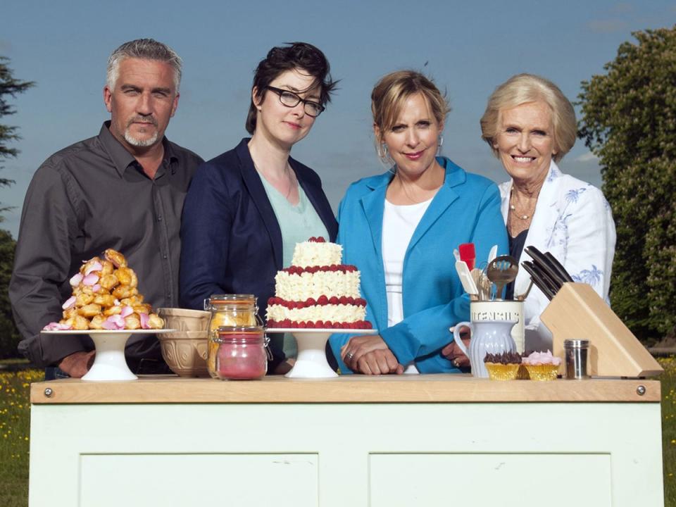 Paul Hollywood, Sue Perkins, Mel Giedroyc, and Mary Berry on ‘Bake Off’ (PA)