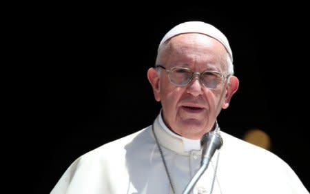 Pope Francis delivers a speech after a meeting with Patriarchs of the churches of the Middle East at the St. Nicholas Basilica in Bari, southern Italy July 7, 2018. REUTERS/Tony Gentile