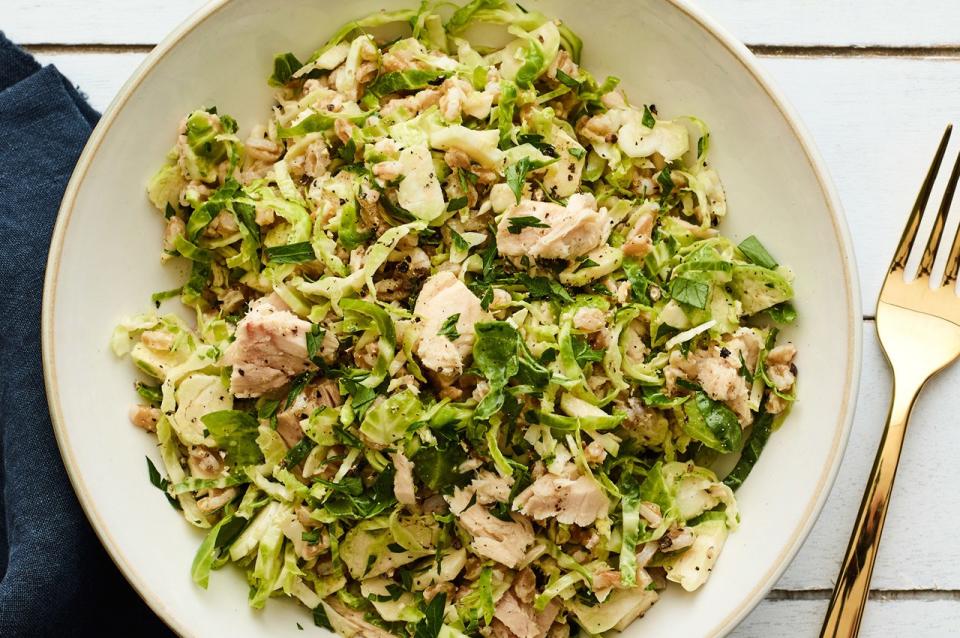 Shredded Brussels Sprouts, Farro, and Tuna Salad from SELFstarter