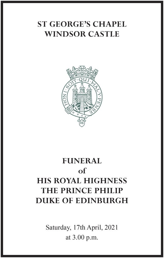 The funeral will take place under coronavirus restrictions (Buckingham Palace/PA)