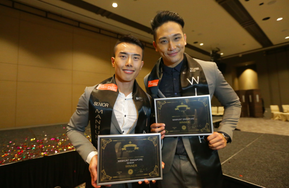 Winner of Senior Manhunt, Stanley Nam and winner of Manhunt Singapore, Lucas Lim. (Photo: Yahoo Singapore)