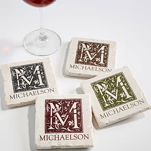 Farmhouse Floral Personalized Tumbled Stone Coaster Set