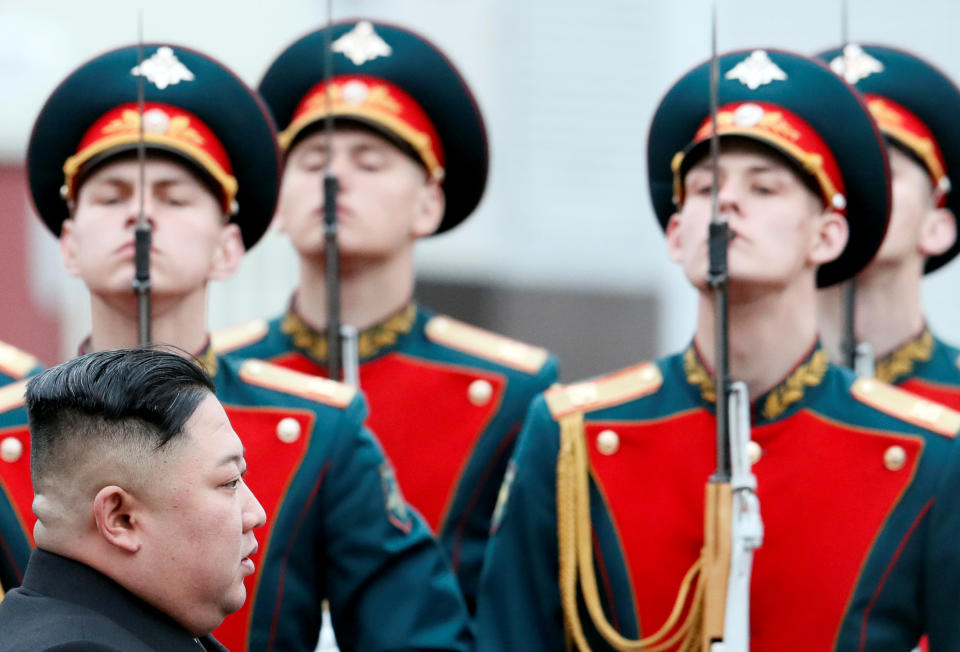 North Korean leader Kim Jong Un arrives at the railway station in the Russian far-eastern city of Vladivostok, Russia, April 24, 2019. REUTERS/Shamil Zhumatov     TPX IMAGES OF THE DAY