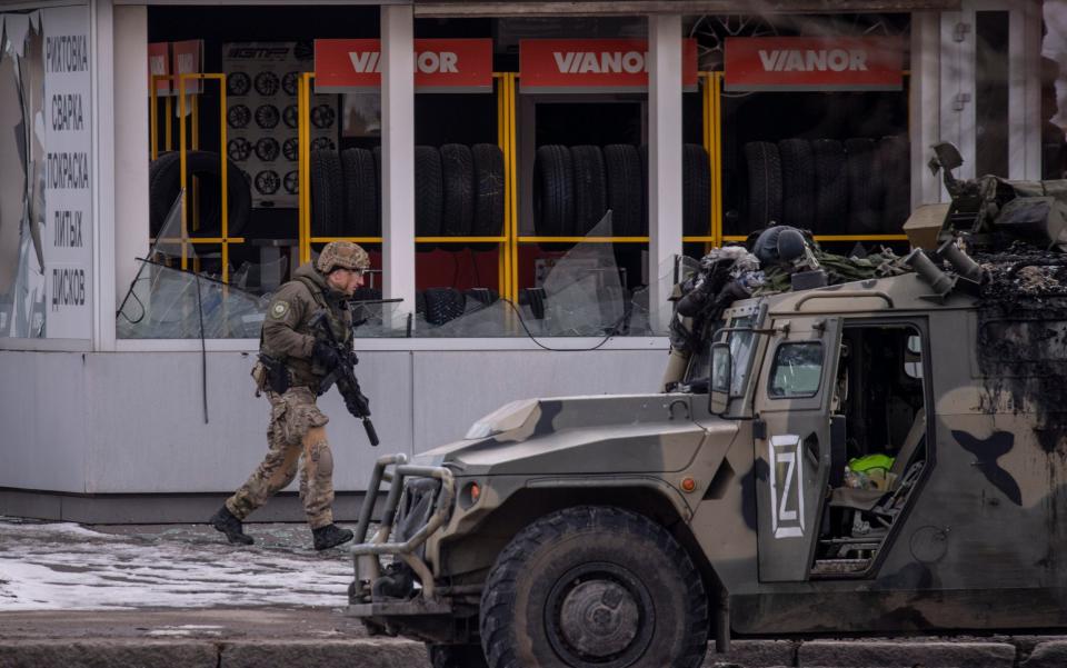Ukrainian troops on operation in Kharikiv on Sunday - JULIAN SIMMONDS for The Daily Telegraph