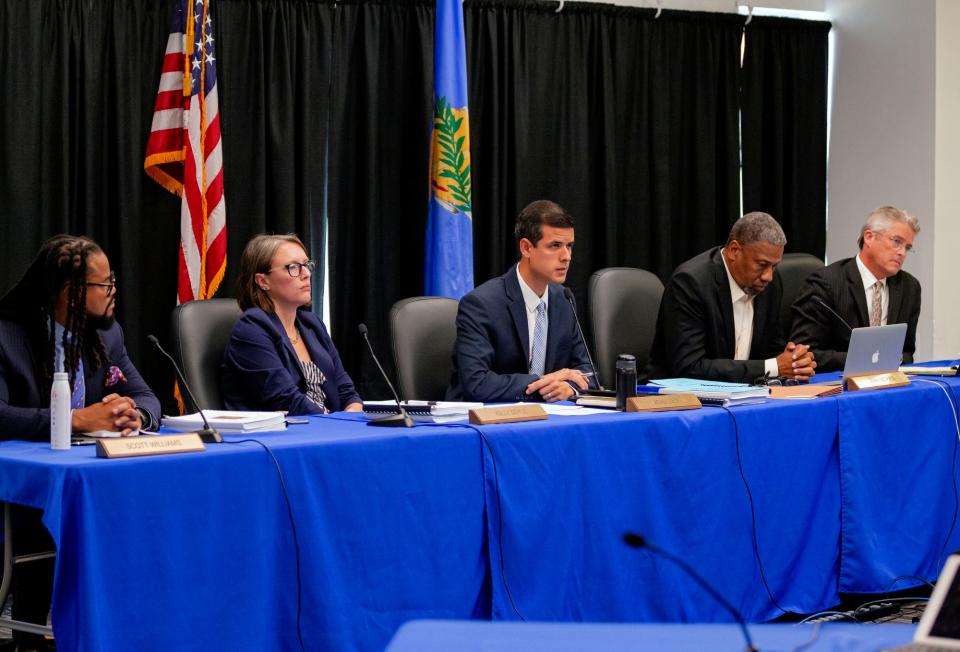 The Oklahoma Pardon and Parole Board listens to presentations during the Julius Jones clemency hearing at the Kate Barnard Community Corrections Center in Oklahoma City Nov. 1.  Jones is set to be executed Thursday for the murder of Paul Howell.