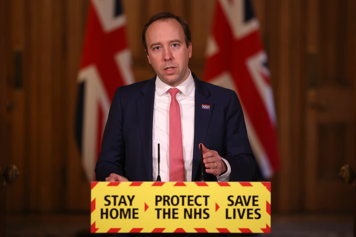 Former health secretary Matt Hancock during a media briefing in Downing Street, London, on coronavirus (Dan Kitwood/PA) (PA Archive)