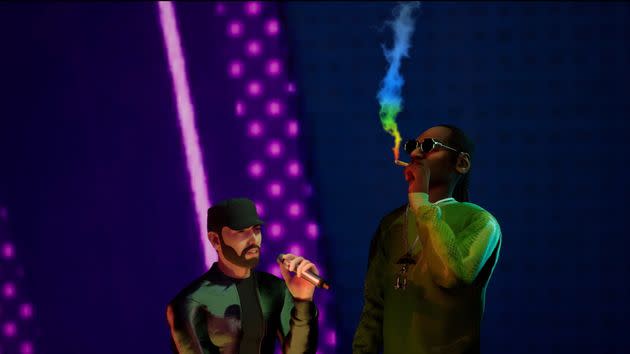 A view of AR as Eminem and Snoop Dogg perform in the metaverse during the 2022 MTV VMAs at Prudential Center on Aug. 28. (Photo: MTV VMA 22 via Getty Images)