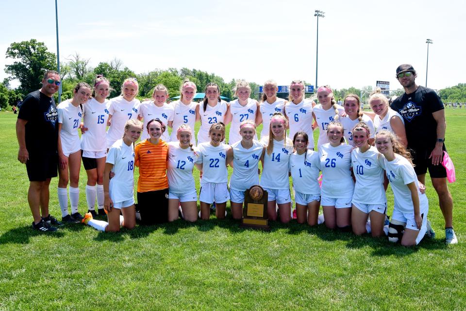 against Davenport Assumption during the 1A girls state quarterfinal on Wednesday, May 31, 2023, at Cownie Soccer Complex in Des Moines.