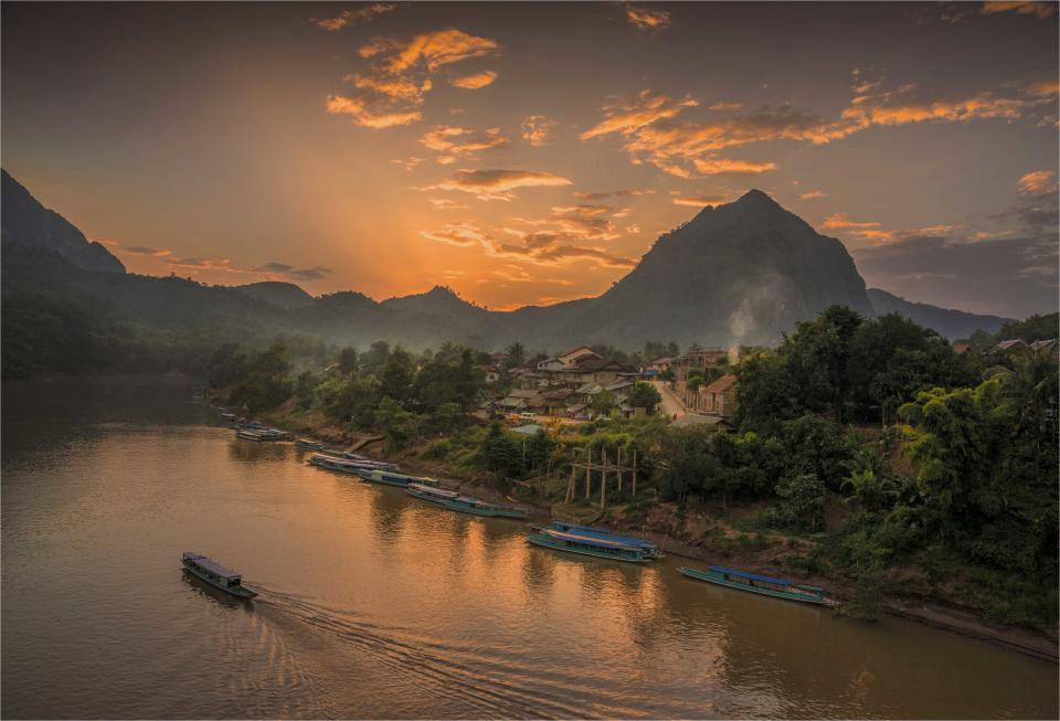Dusk on the Nam Ou River in the province of Luang Prabang, Laos.