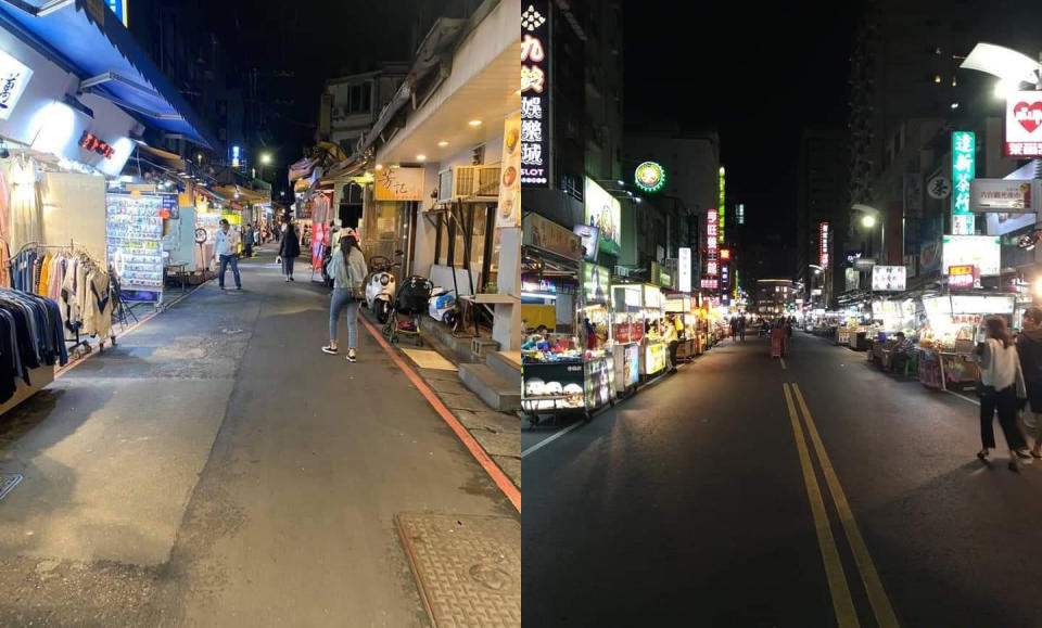 有網友PO出南北2大知名夜市：台北士林與高雄六合現況，讓其他網友看了都直呼「真的好慘」！（左圖翻攝爆廢公社公社二館、右圖翻攝爆廢公社公開版）