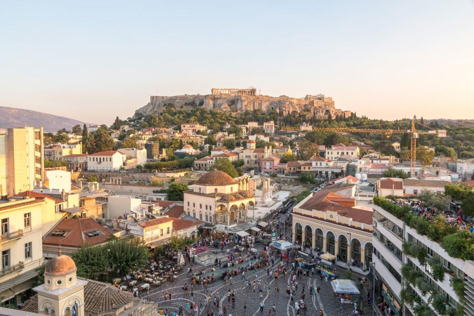 acropolis and monastiraki square athens greece