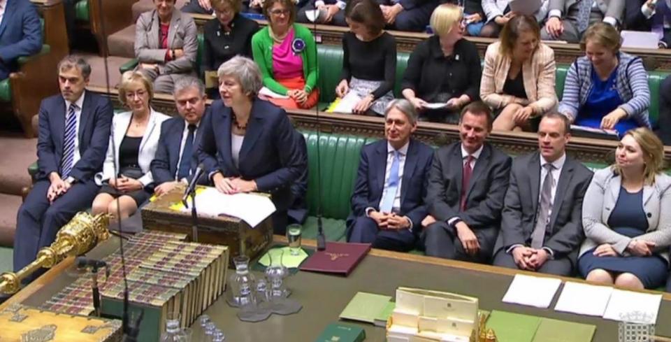 Prime Minister Theresa May speaks during Prime Minister's Questions in the House of Commons