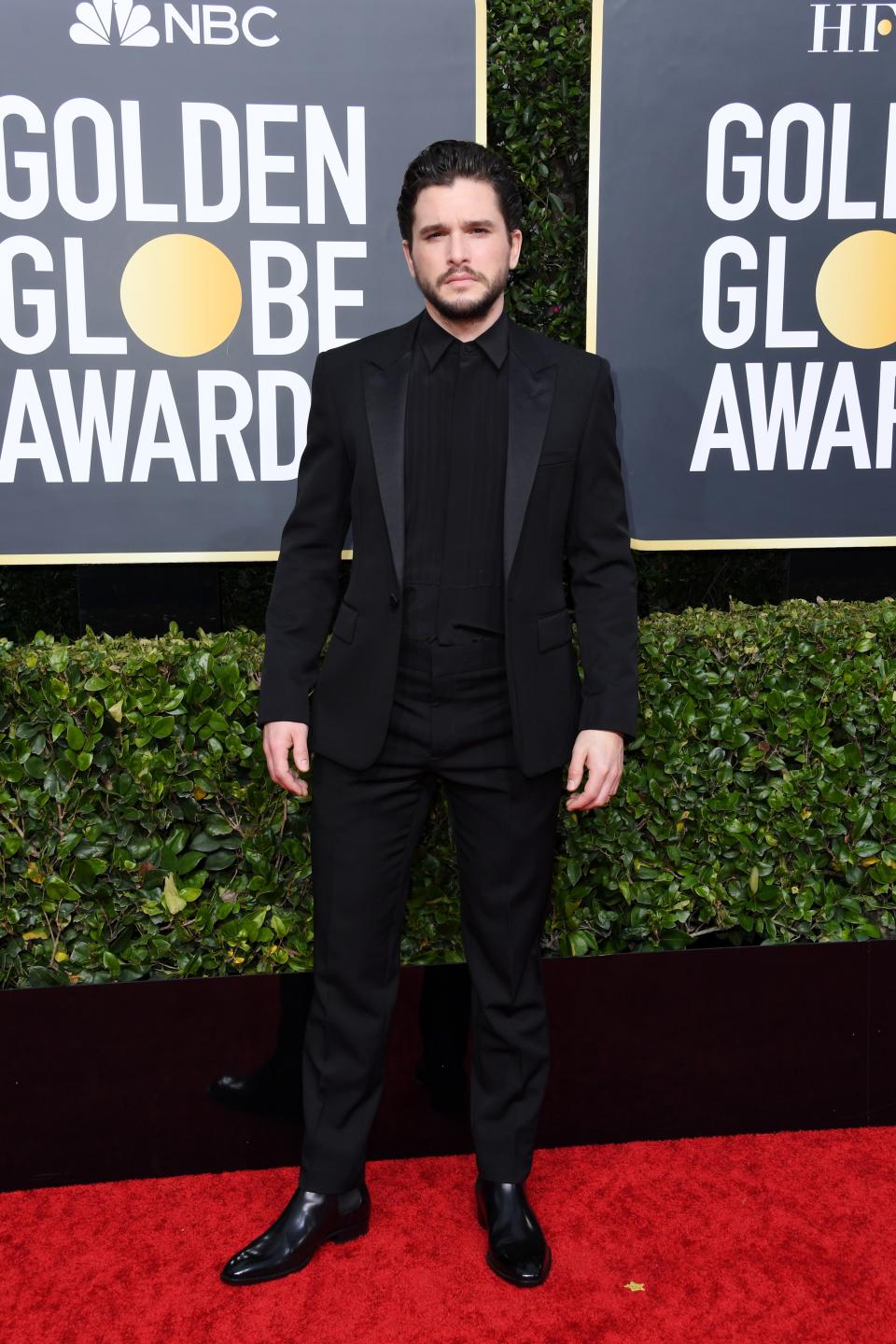 <h1 class="title">Kit Harington in Saint Laurent, Jimmy Choo shoes, and Tiffany & Co. jewelry</h1><cite class="credit">Photo: Getty Images</cite>