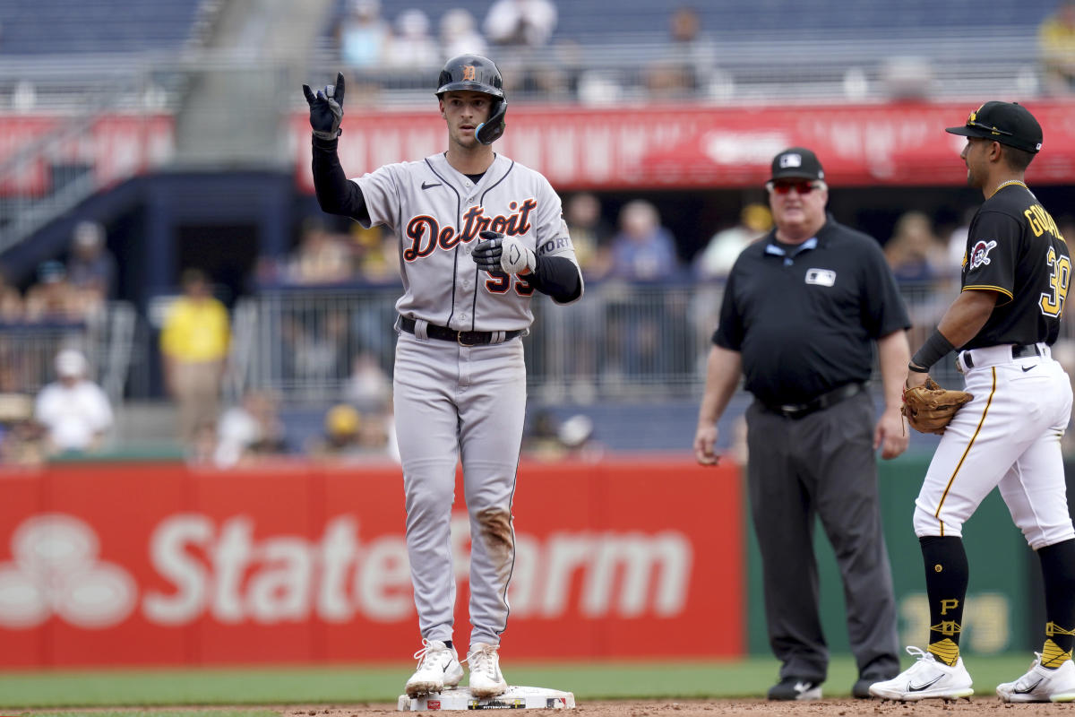 Zack Short of the Detroit Tigers hits a two run RBI double in the News  Photo - Getty Images