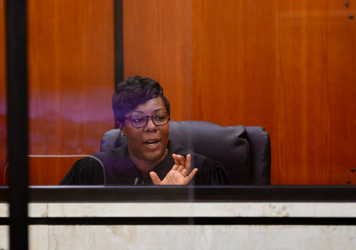 Judge Jocelyn Newman on Monday, Aug. 1, 2022, in a Richland County courtroom listens to attorneys in a non-jury trial to determine the constitutionality of execution by electrocution and firing squad in South Carolina.