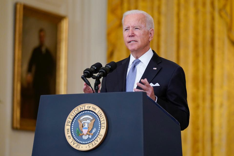 President Joe Biden speaks about Afghanistan from the East Room of the White House on Monday.