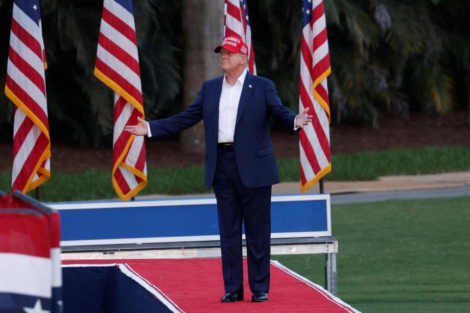 PHOTO: Republican presidential candidate and former President Donald Trump attends a campaign rally at his golf resort in Doral, Fla., on July 9, 2024.   (Marco Bello/Reuters)