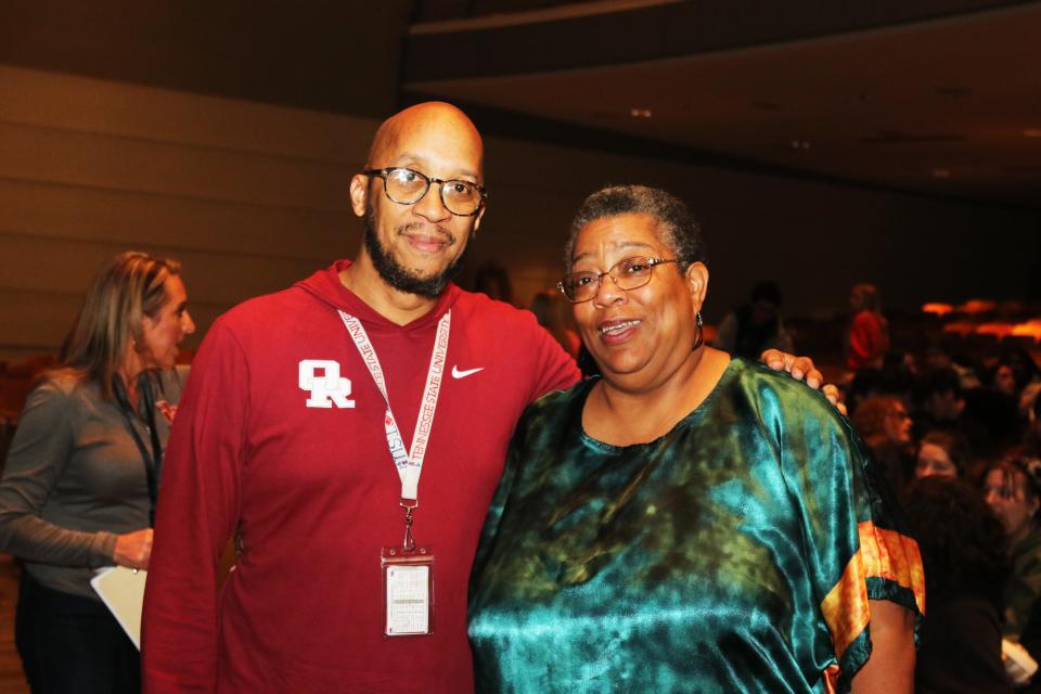 "Ms. Sheila (Arnold)," the storyteller who tells the story of the Scarboro 85, with Drayton Hawkins, the principal at Oak Ridge High School, one of the first schools desegregated in the Southeast.