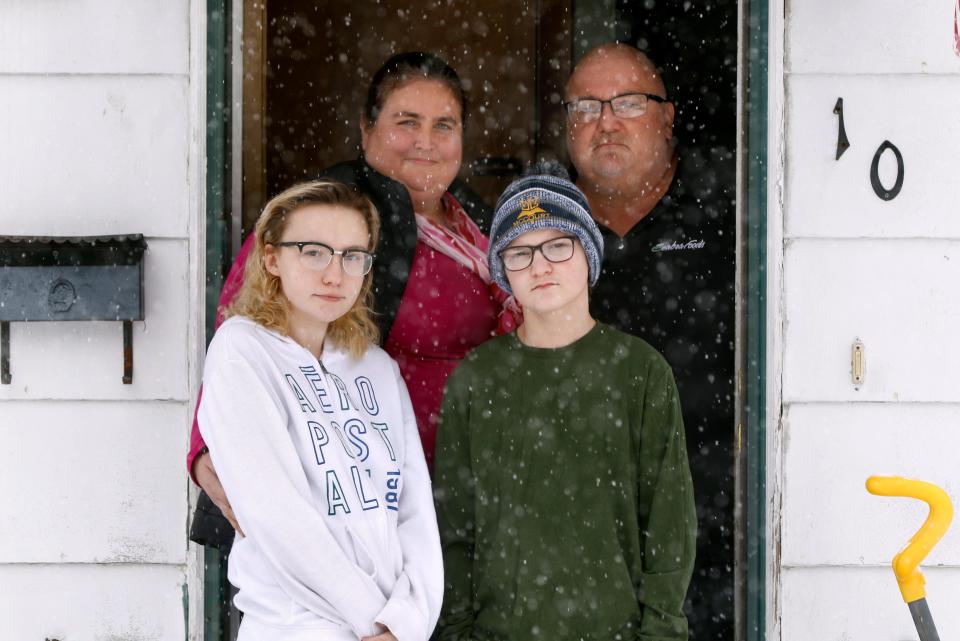 The Choiniere family — Bella, 16, Ben, 13, and parents Amanda and Cliff — at their home in Cumberland. "The pandemic has hit us hard,” said Amanda of her children's emotional struggles during COVID isolation. "For the past year, they have been home, and their life has sort of stopped.”