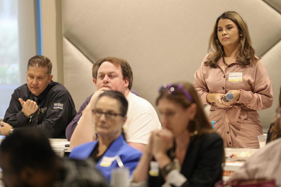 Cecia Alvarado asks a question during the Deseret Elevate Forum at the Las Vegas Metro Chamber of Commerce in Las Vegas, Nev., on Tuesday, Oct. 24, 2023. | Ian Maule, for the Deseret News