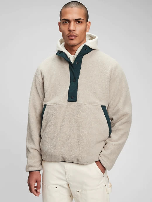 Sherpa Snap-Button Sweatshirt. Image via Gap.