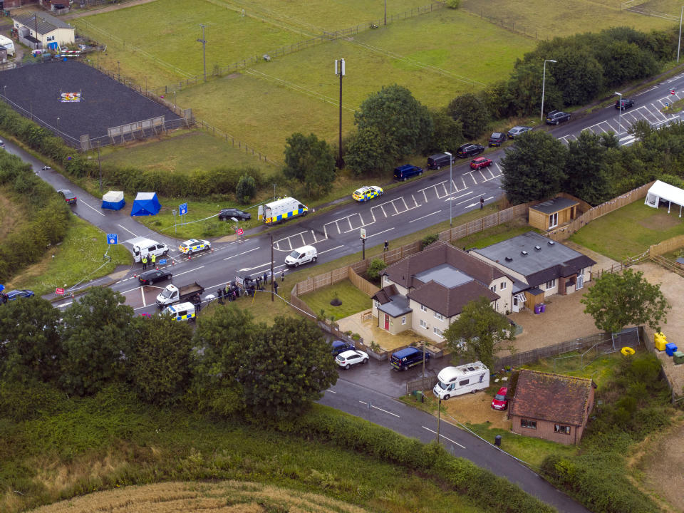 An aerial view of the scene at near Sulhamstead, Berkshire, where PC Andrew Harper was killed. (PA)