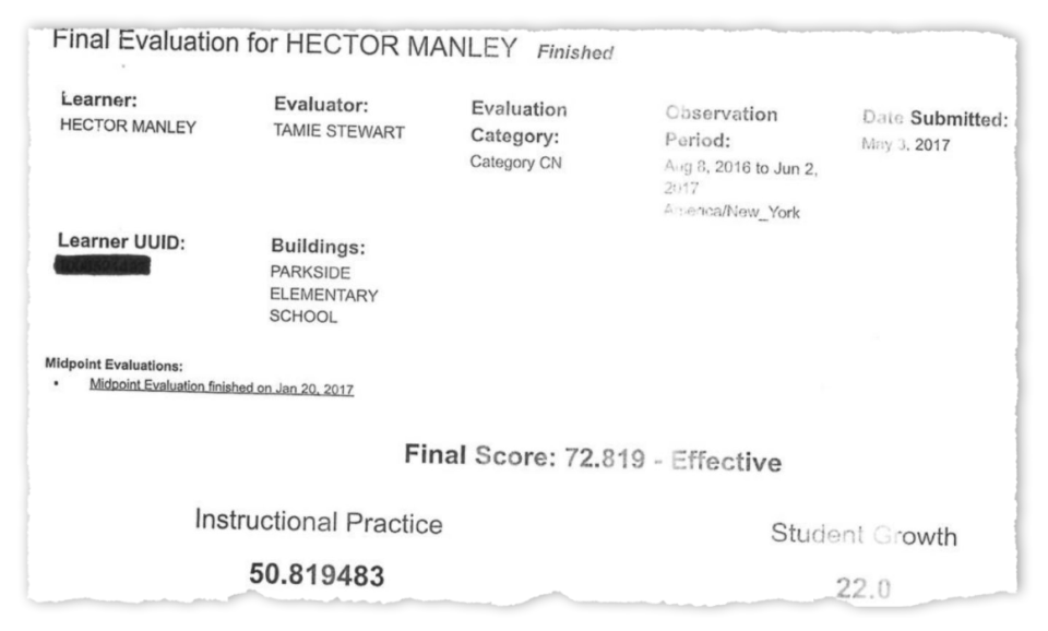 Hector Manley was rated "effective" on his 2017 teacher evaluation at Parkside Elementary School