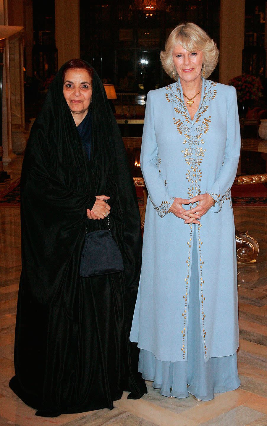 <p>The Duchess looked regal in a pale blue dress while at a dinner hosted by the King of Bahrain's wife, Shaikha Sabika.</p>