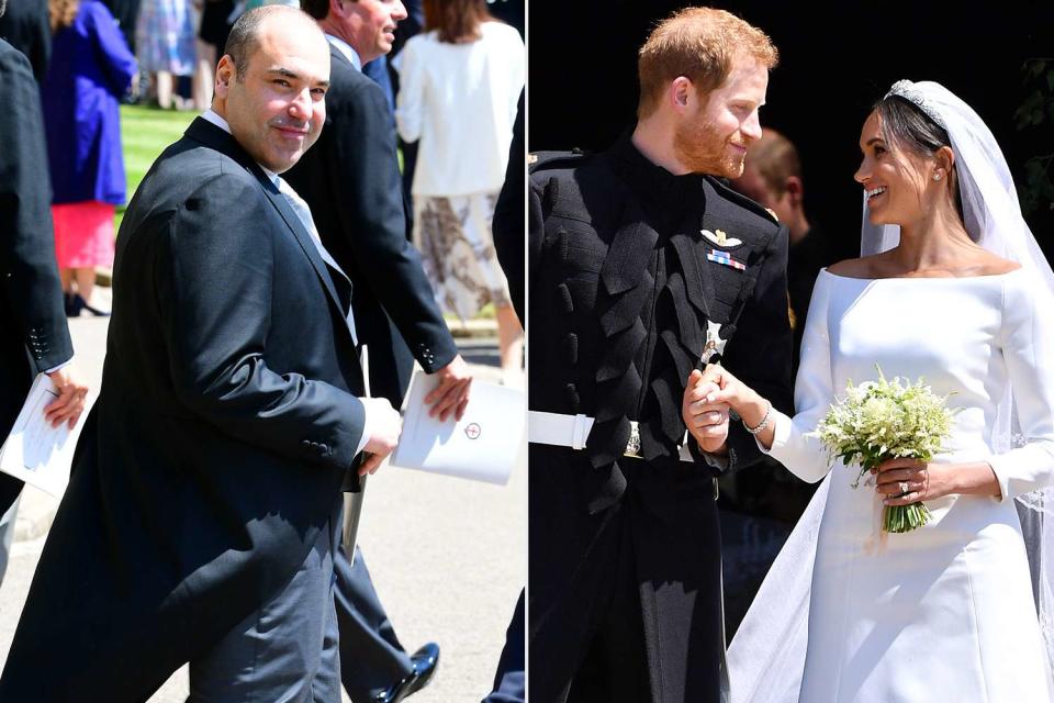 <p>IAN WEST/AFP via Getty Images; Ben STANSALL - WPA Pool/Getty Images</p> Rick Hoffman at Meghan Markle and Prince Harry