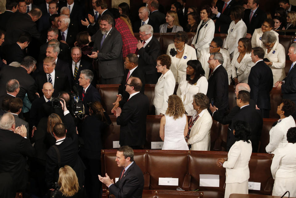 U.S. President Donald Trump arrives to his first speech to a joint session of Congress at the U.S. Capitol on Feb. 28, 2017.&nbsp;