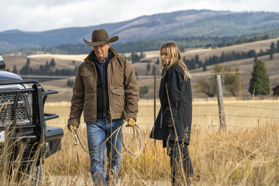 Kevin Costner and Piper Perabo in “Yellowstone” - Credit: Cam McLeod / Paramount Network