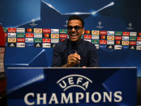 Soccer Football - Juventus news conference - UEFA Champions League Quarterfinal - Camp Nou stadium, Barcelona, Spain - 18/4/2017 - Juventus's Dani Alves attends a news conference. REUTERS/Albert Gea