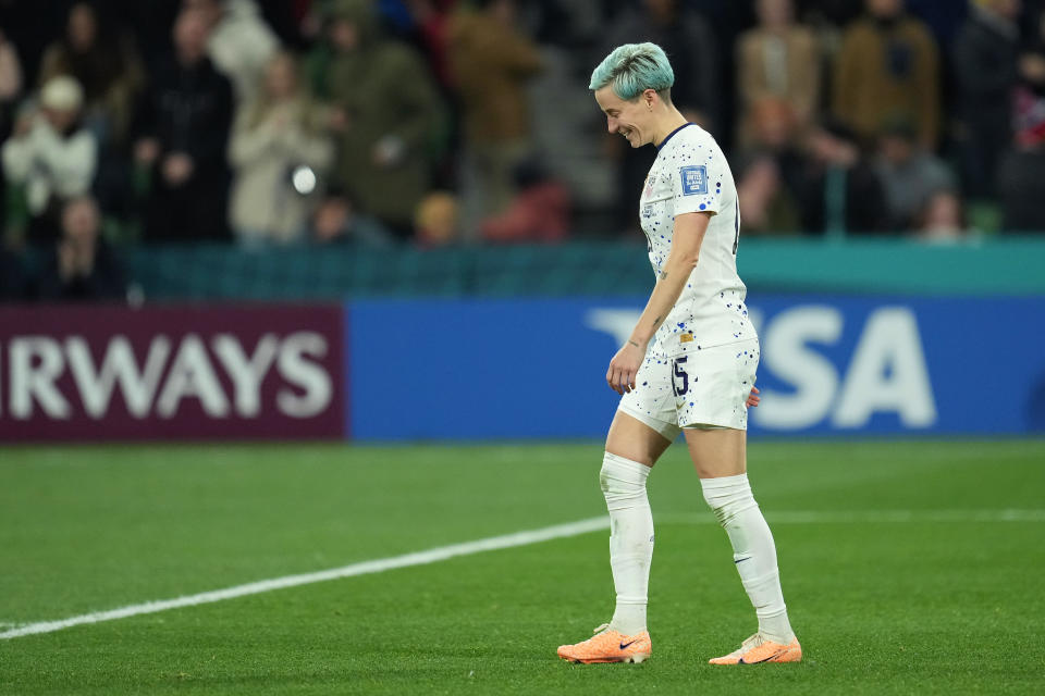Rapinoe appeared to be smiling after missing a penalty kick during the USWNT's loss to Sweden on Sunday. / Credit: Robin Alam/USSF