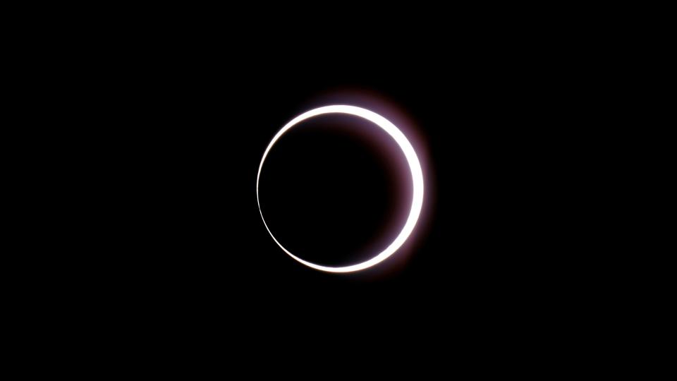 The moon passes between earth and the sun during the annular eclipse of the sun Saturday, Oct. 14, 2023, in Bryce Canyon National Park, Utah.