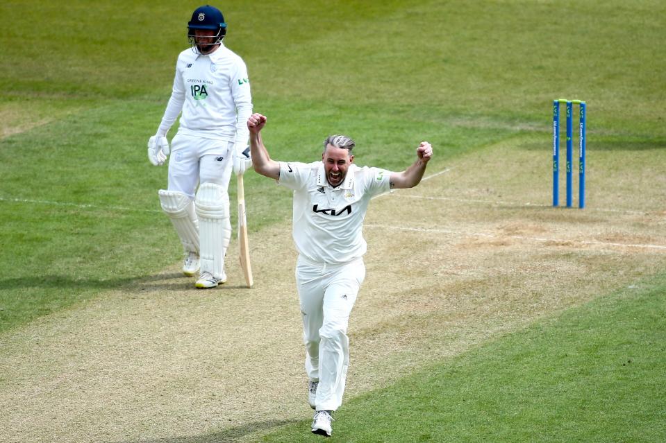 Rikki Clarke celebrates a wicket against Hampshire earlier this year (Getty Images for Surrey CCC)