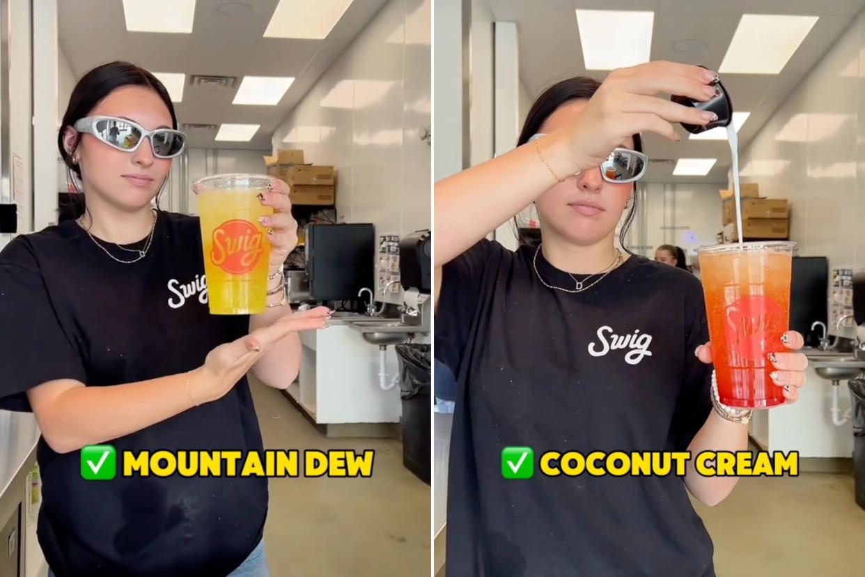 Two views of a woman with a so-called dirty soda