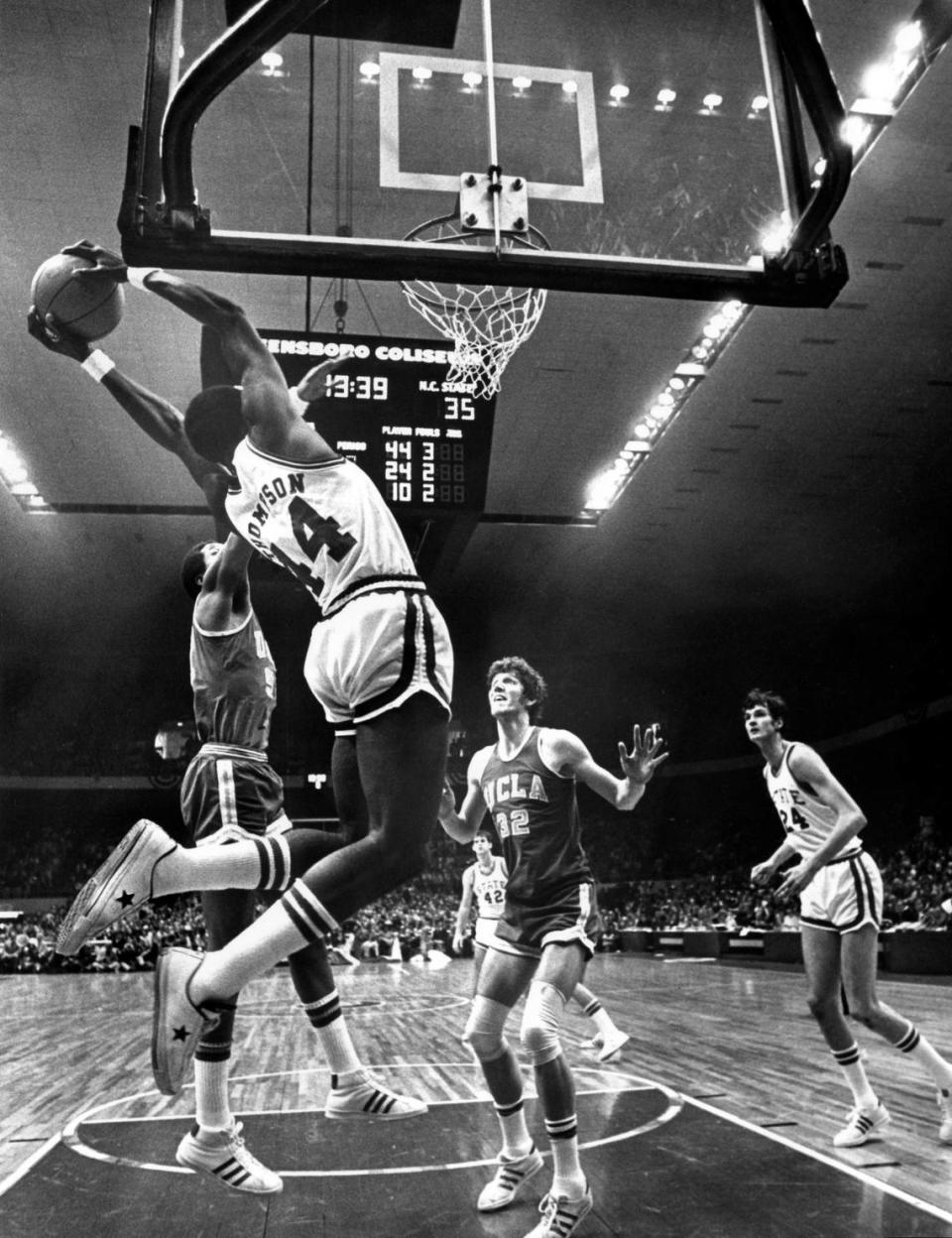 NC State’s David Thompson in action against UCLA in 1974.