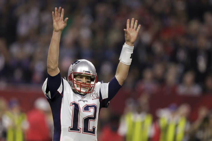 Tom Brady says he’d like to play until his mid-40s. (AP)