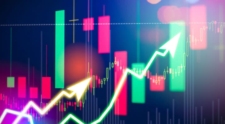 An abstract image of a stock chart with two arrows pointing upward representing value stocks. Deep Value Stocks to buy