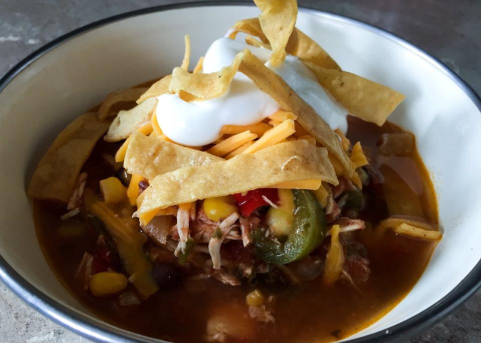 <p>Ben Rayl</p><p>Check out all the flavors of this simple soup recipe! </p><p><strong>Get the Recipe: <a href="/841281/benrayl/make-fajita-soup-in-your-slow-cooker-its-super-easy/" data-ylk="slk:Crock Pot Fajita Soup;elm:context_link;itc:0;sec:content-canvas" class="link ">Crock Pot Fajita Soup</a></strong></p>